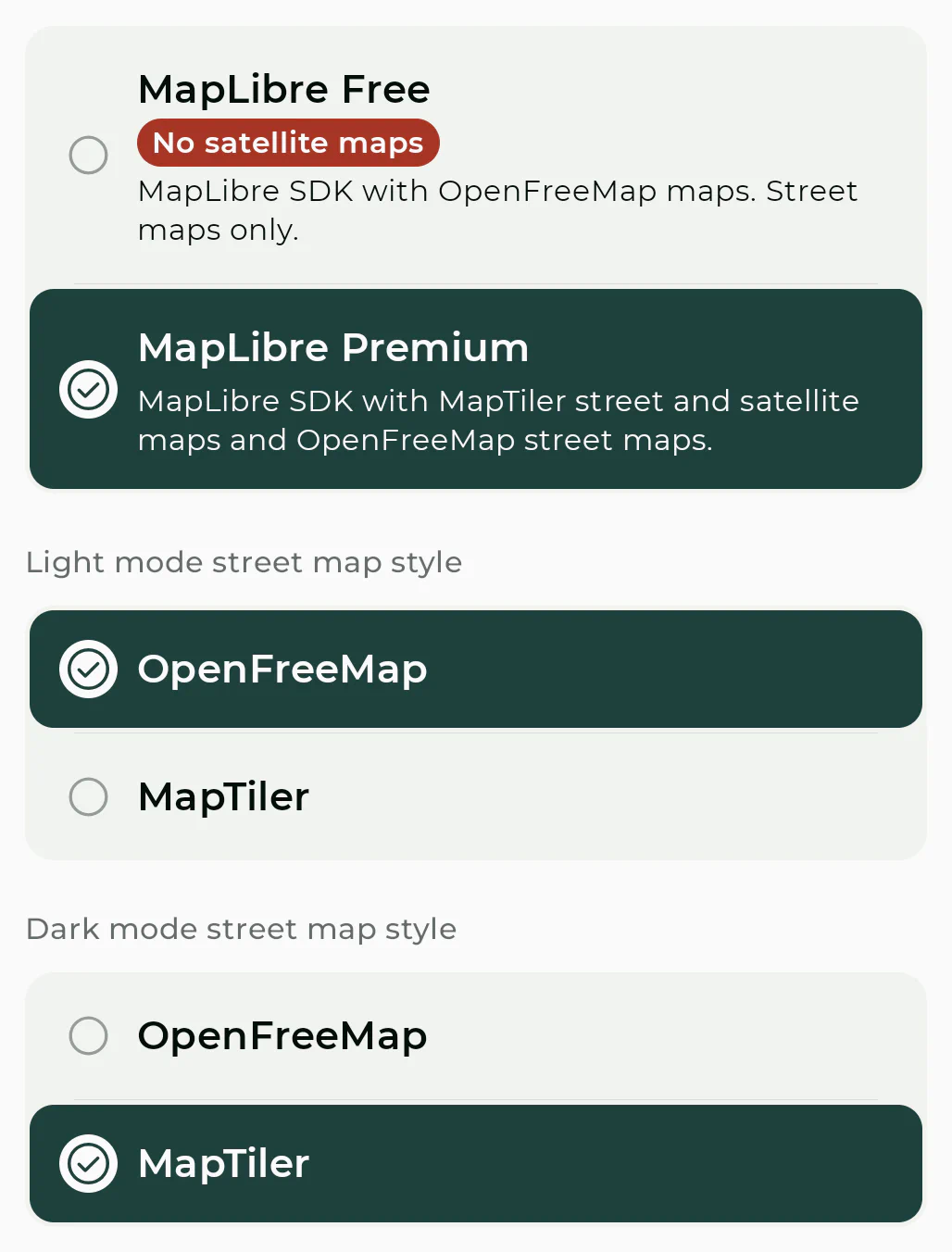 Maps provider settings