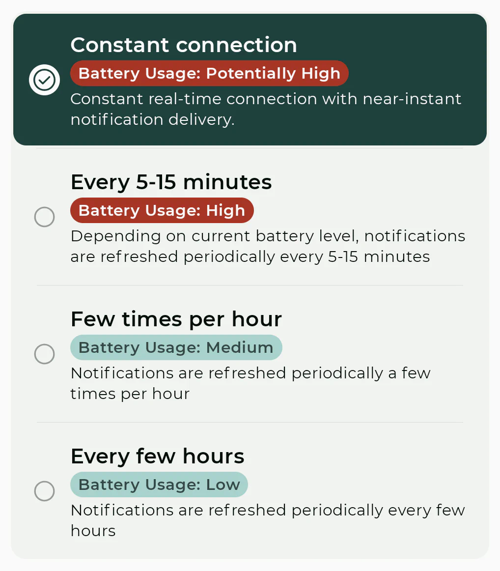 Notification socket connection mode